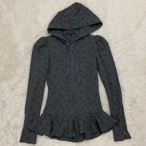 Betsey Johnson Rose Bud Print Zip Up Hoodie